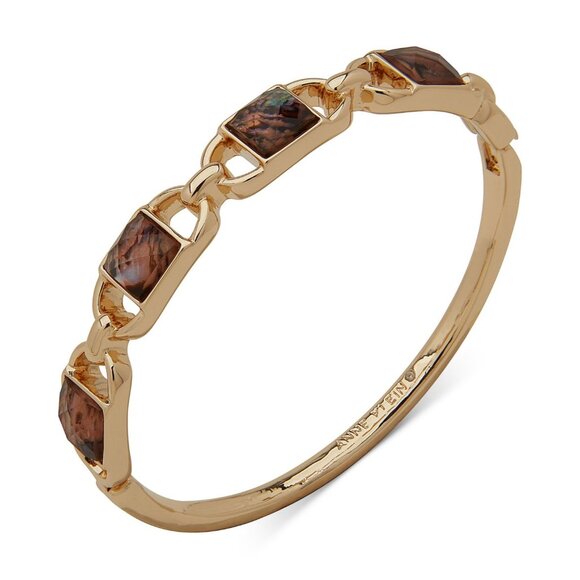 Anne Klein Womens Gold-Tone Multi-Crystal Oval Hinge Bangle Bracelet Purple - Picture 1 of 1